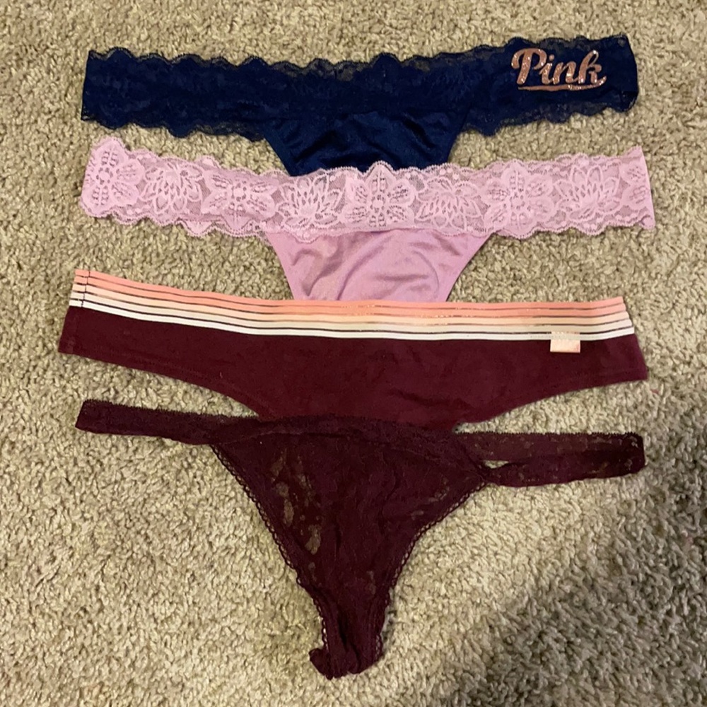 Pink Set of 4 thong/g-string sz L